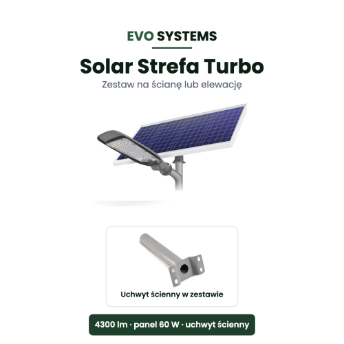 Zestaw ścienny Solar Strefa Turbo - oprawa LED, panel 60 W i uchwyt